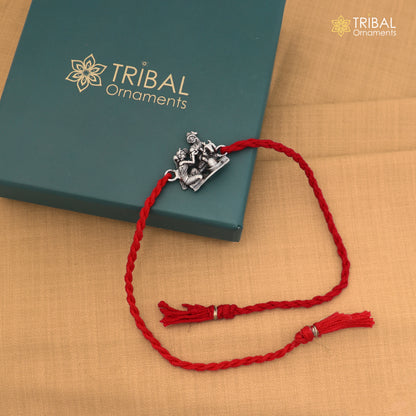 925 Sterling silver Lord parwati and nandi maharaj with shiva lingam design thread rakhi bracelet rk371