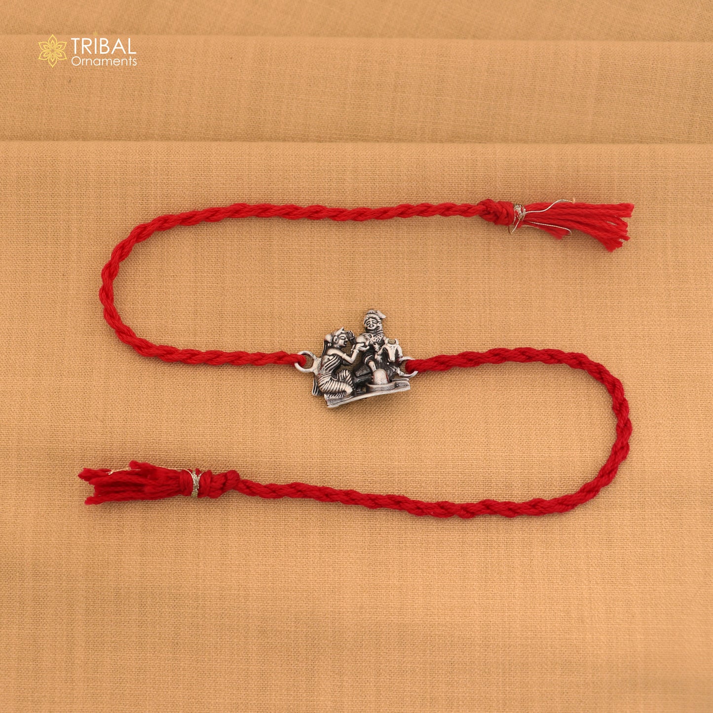 925 Sterling silver Lord parwati and nandi maharaj with shiva lingam design thread rakhi bracelet rk371