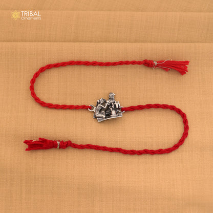 925 Sterling silver Lord parwati and nandi maharaj with shiva lingam design thread rakhi bracelet rk371