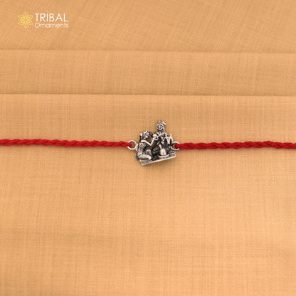 925 Sterling silver Lord parwati and nandi maharaj with shiva lingam design thread rakhi bracelet rk371