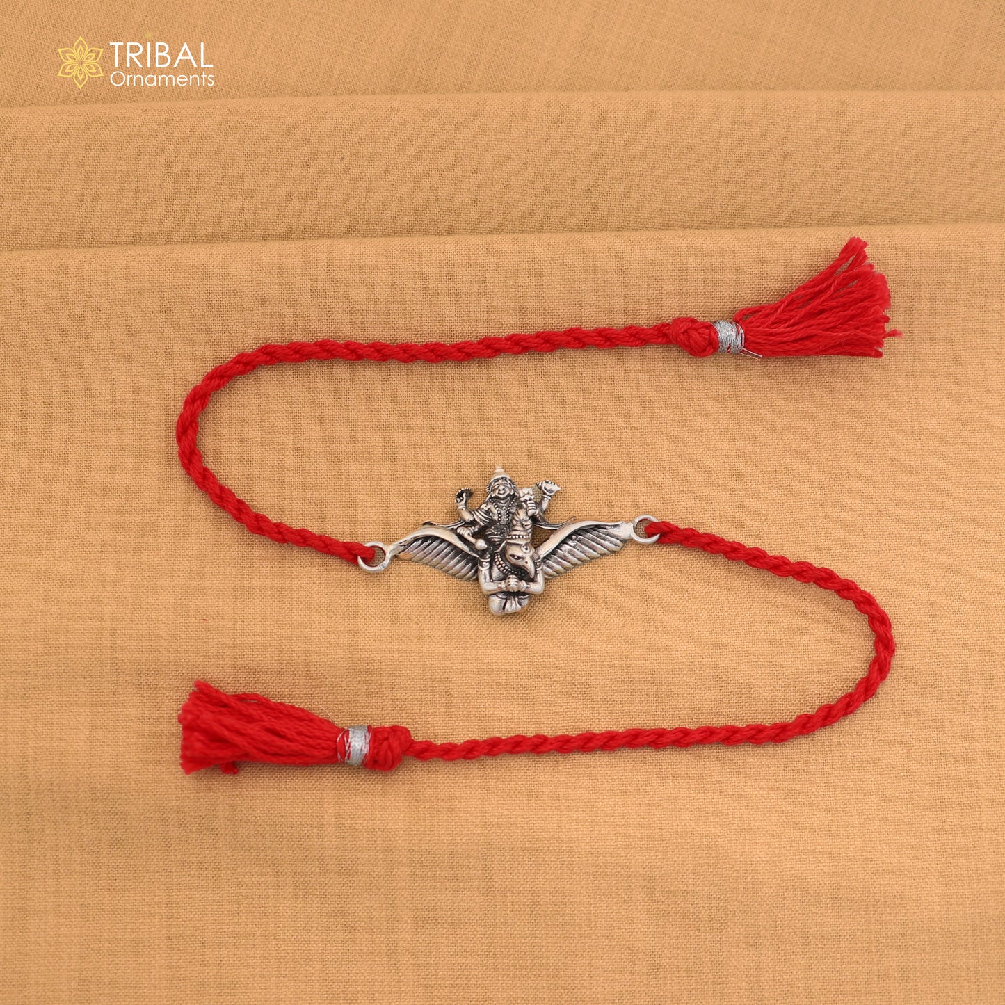 925 Sterling silver Lord vishnu with garuda design thread rakhi bracelet rk372