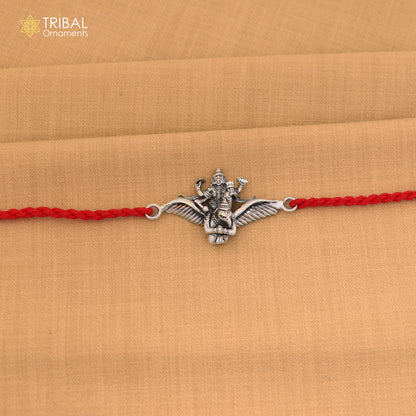 925 Sterling silver Lord vishnu with garuda design thread rakhi bracelet rk372
