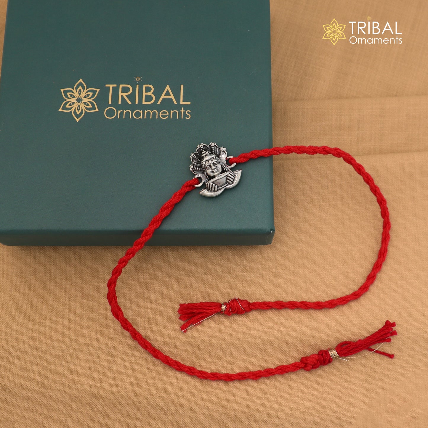925 Sterling silver Lord shiva design thread rakhi bracelet rk374