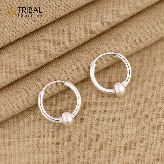 Plain Cultural new fancy stylish small  925 sterling silver handmade hoops earrings bali ,pretty gifting bali tribal jewelry india s1219