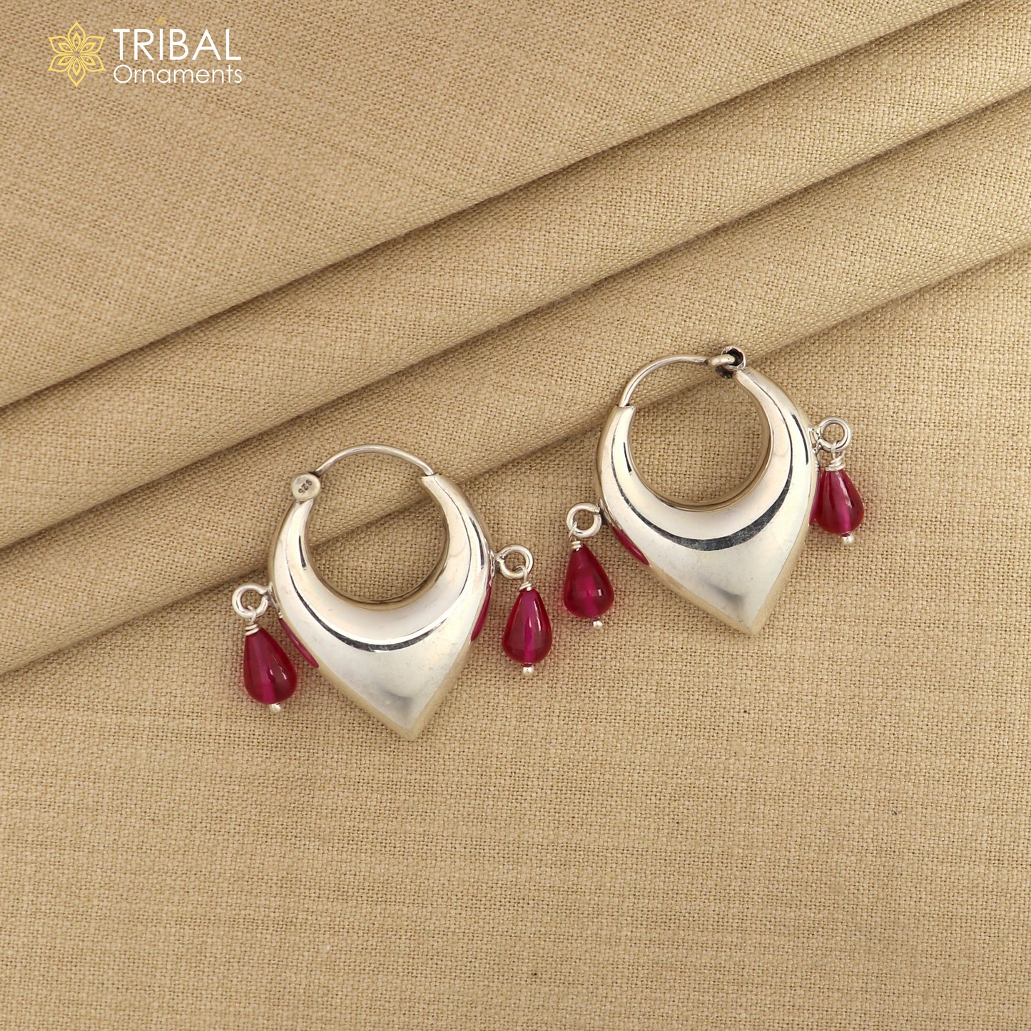 925 sterling silver fabulous vintage plain pink beads design hoops earing,elegant hoops cultural earrings s1336
