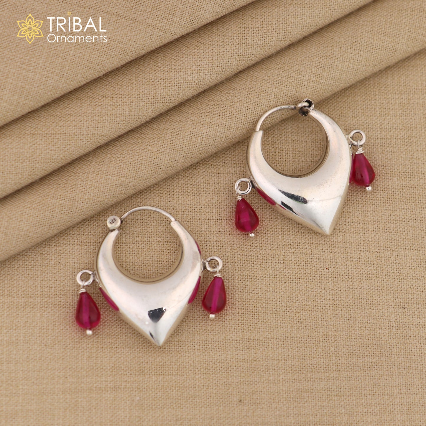 925 sterling silver fabulous vintage plain pink beads design hoops earing,elegant hoops cultural earrings s1336