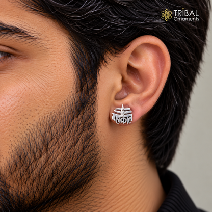 925 Solid Silver Stud Earring – Indian Idol Mahakaal Shiva Symbol Jewelry | S-21