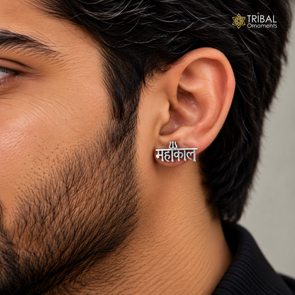 Vintage 925 sterling silver Hindu idol shiva mahakal fancy men's stud pair earrings s-25