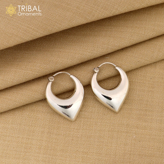 925 sterling pure silver handmade vintage customized design fabulous unisex hoops earrings kundal, ethnic bali tribal jewelry india s585