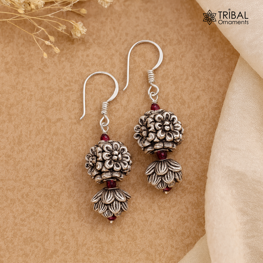 925 sterling silver hamdmade hook earrings, fabulous hanging pretty bells drop dangle earrings tribal ethnic jewelry from India s1085
