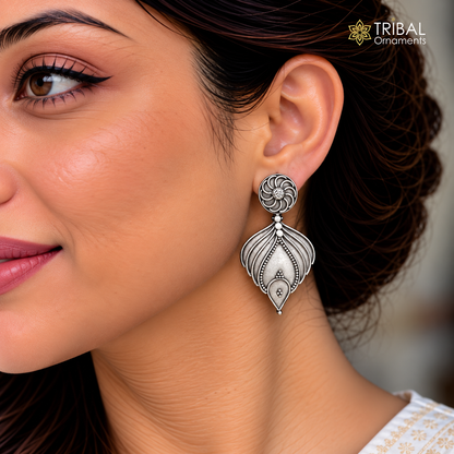 925 Sterling silver customized leaf design drop dangle earring Ethnic tribal gifting jewelry s1098