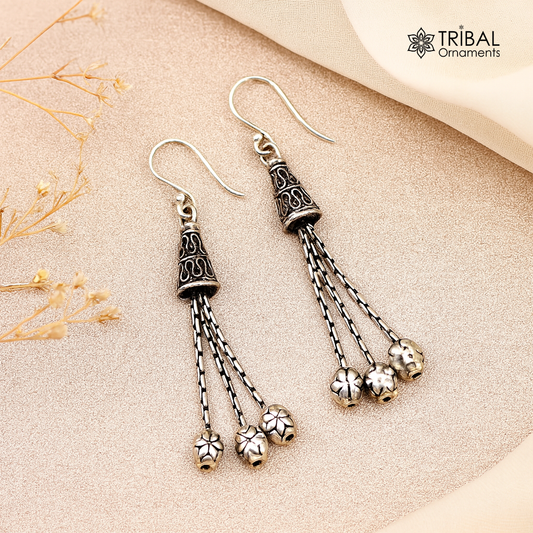 Exclusive 925 sterling silver handmade fabulous Drop dangling hoops earring, trendy stylish long earring personalized wedding gift s1144