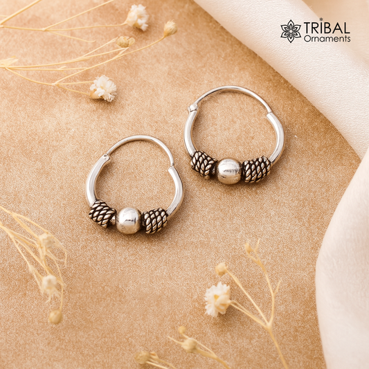 Traditional classical design stylish 925 sterling silver handmade hoops earrings bali ,pretty gifting bali tribal jewelry india s1214