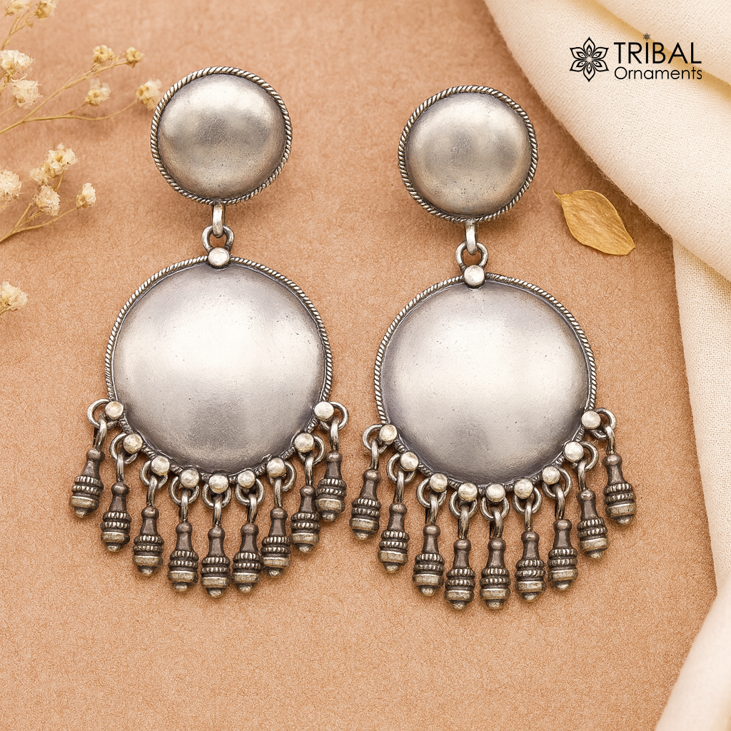 925 Sterling silver handmade traditional cultural drop dangle hangings plain design earrings, best party functional jewelry s1233