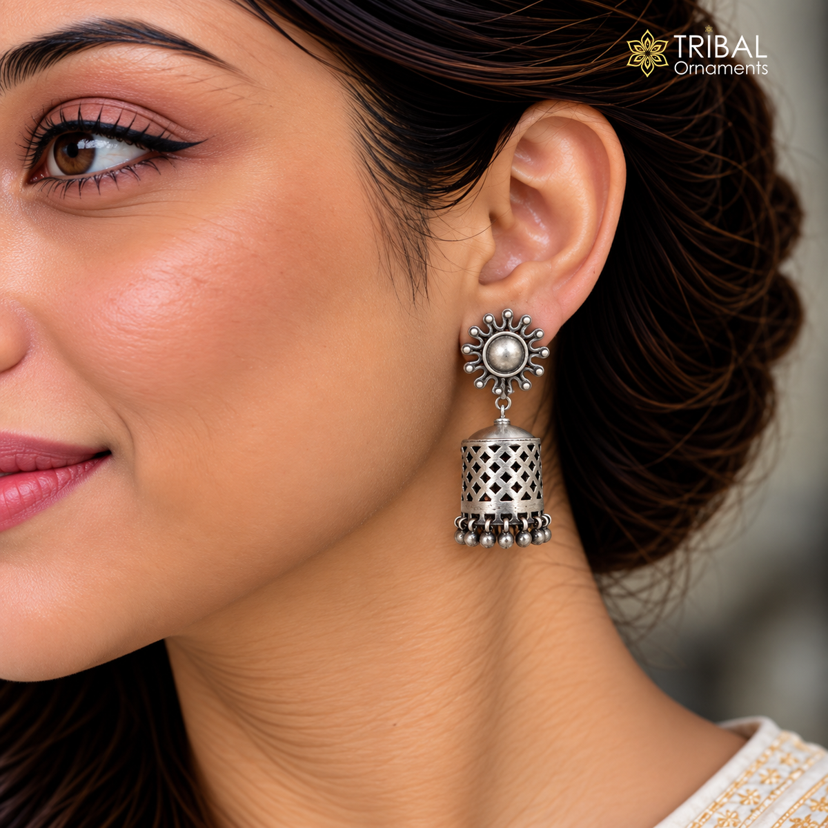 925 Sterling silver traditional cultural design drop dangler jumka earrings Navratri jewelry s1236