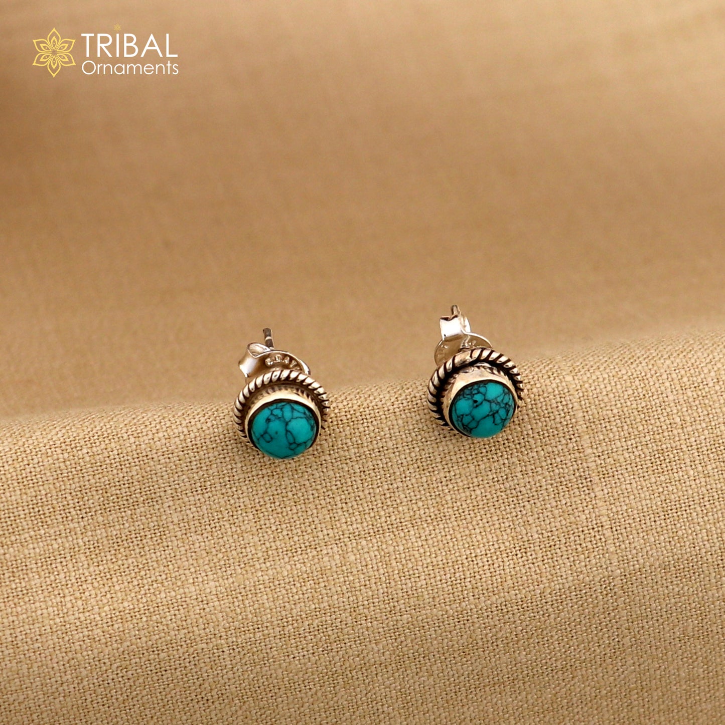 925 sterling silver handmade stud earring with gorgeous single blue turquoise stone stud earring best unisex jewelry s1280