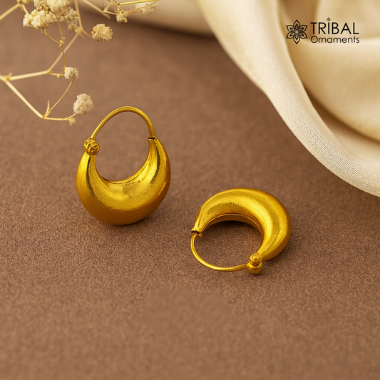 Vintage antique design handmade 925 sterling silver gorgeous gold polished hoops boho earrings bali tribal Banjara jewelry s1303