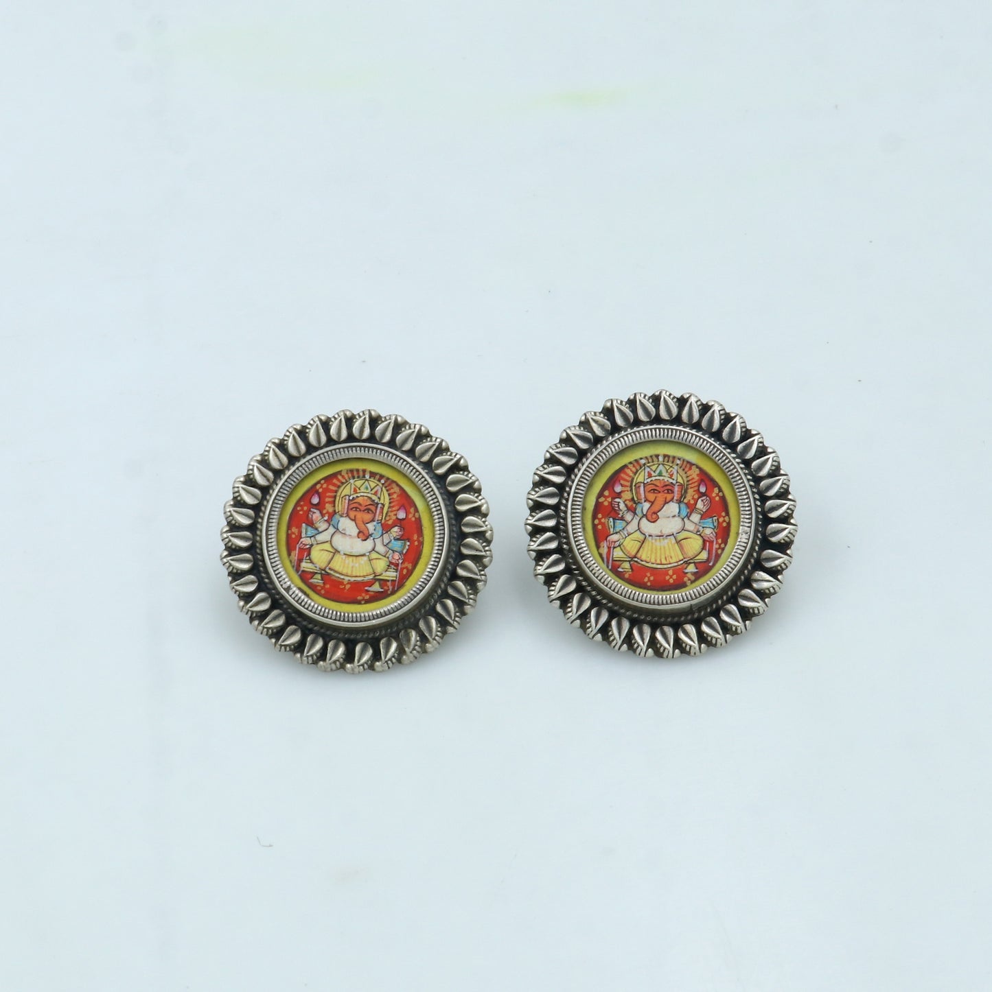 925 sterling silver lord Ganesha painting miniature art Painting  hoops earring s1339