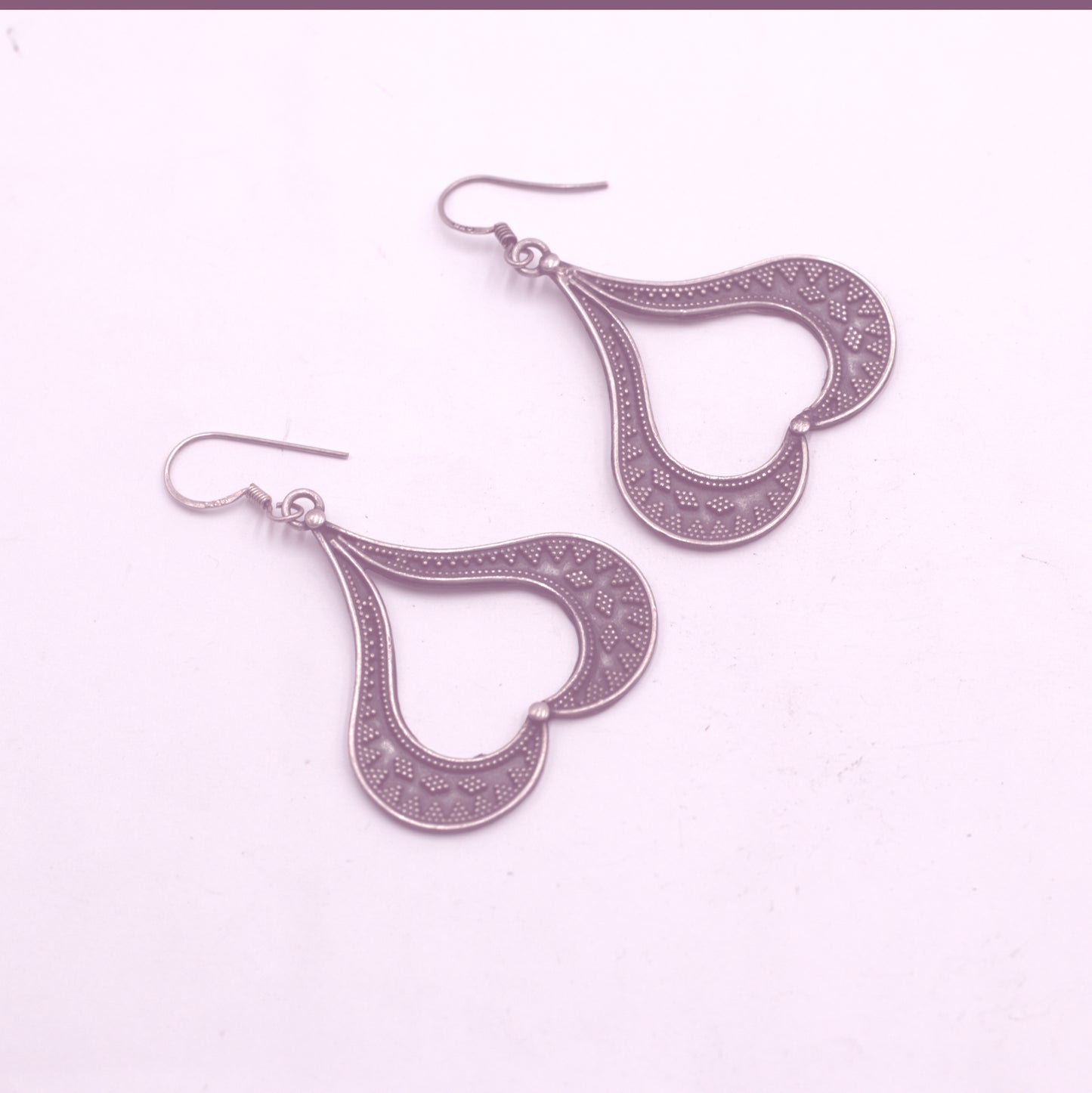 925 sterling silver heart shape and ethnic tribal design long drop dangle earring s1345