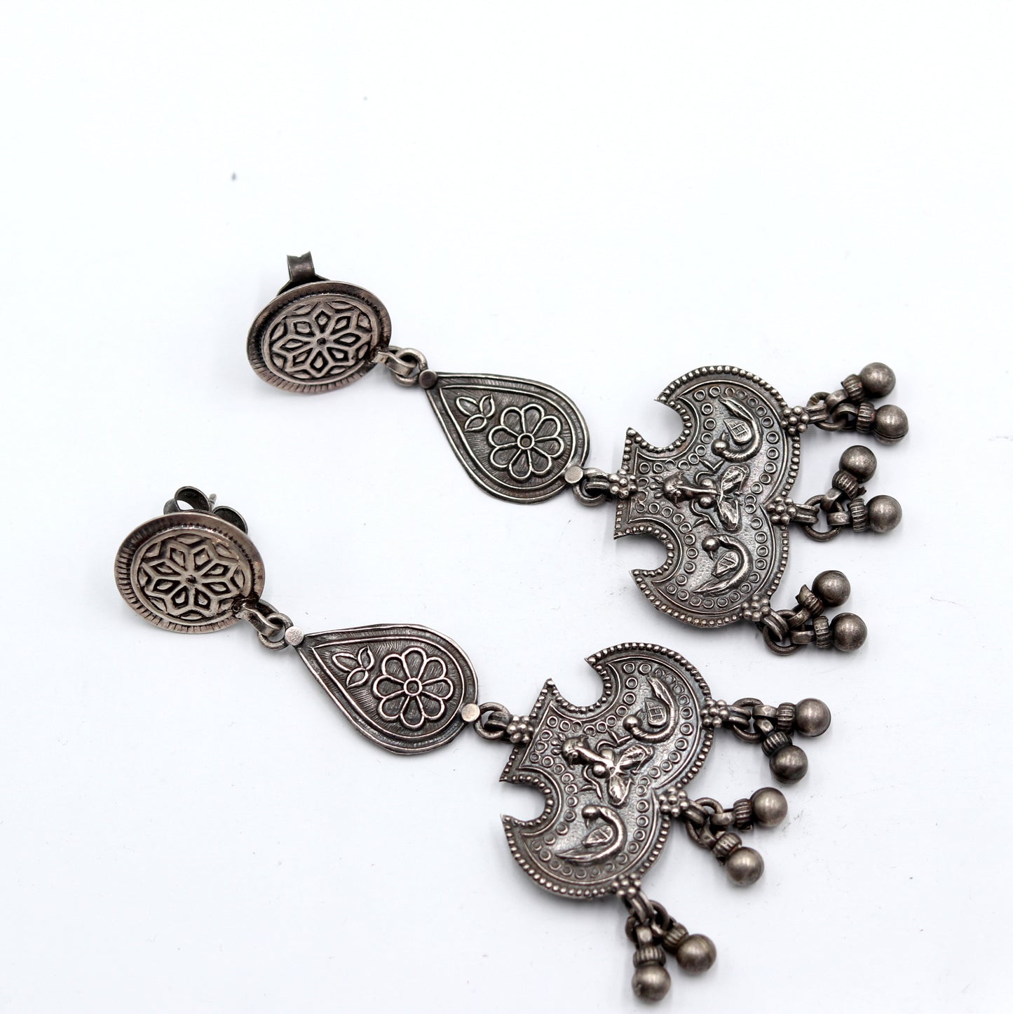 925 sterling silver ethnic chitai work design drop dangle earring banjara jewellery s1349