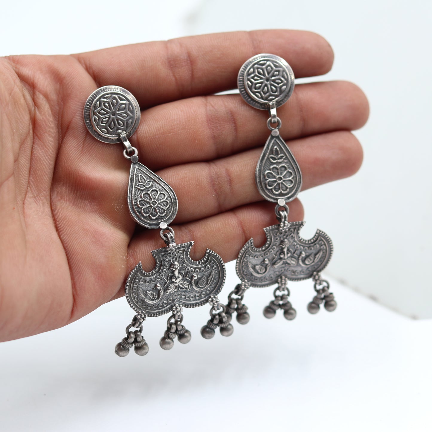 925 sterling silver ethnic chitai work design drop dangle earring banjara jewellery s1349