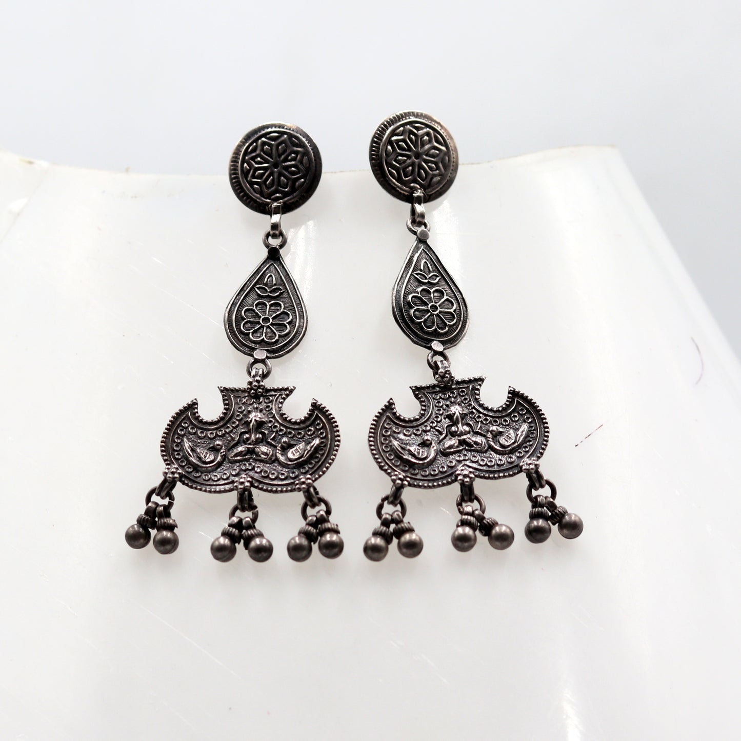 925 sterling silver ethnic chitai work design drop dangle earring banjara jewellery s1349