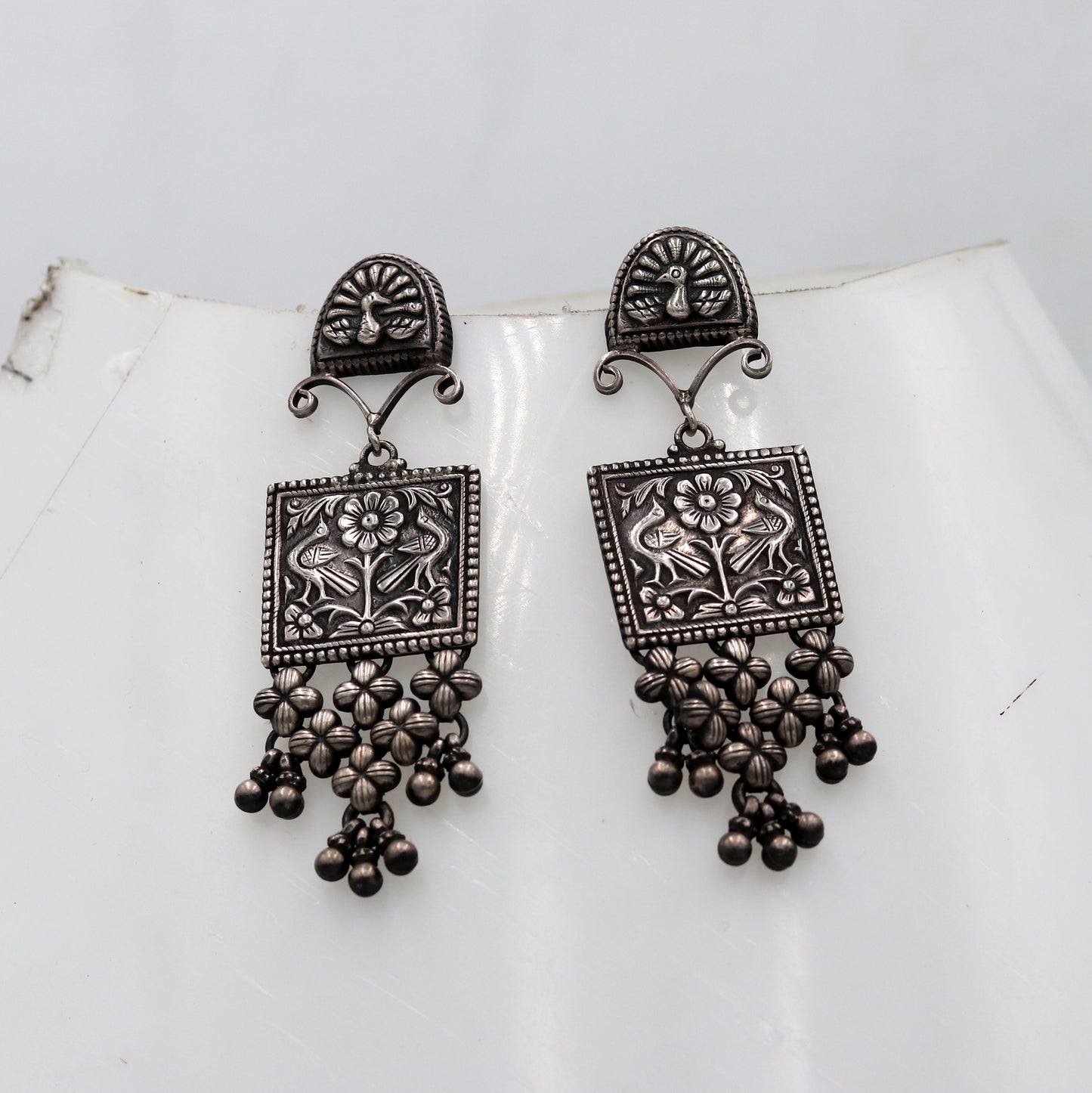 925 sterling silver ethnic floral work design drop dangle earring banjara jewellery s1350