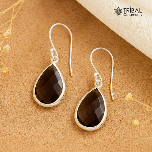 Super smoky quartz stone stud 925 silver hoops drop dangle earring jewelry s139