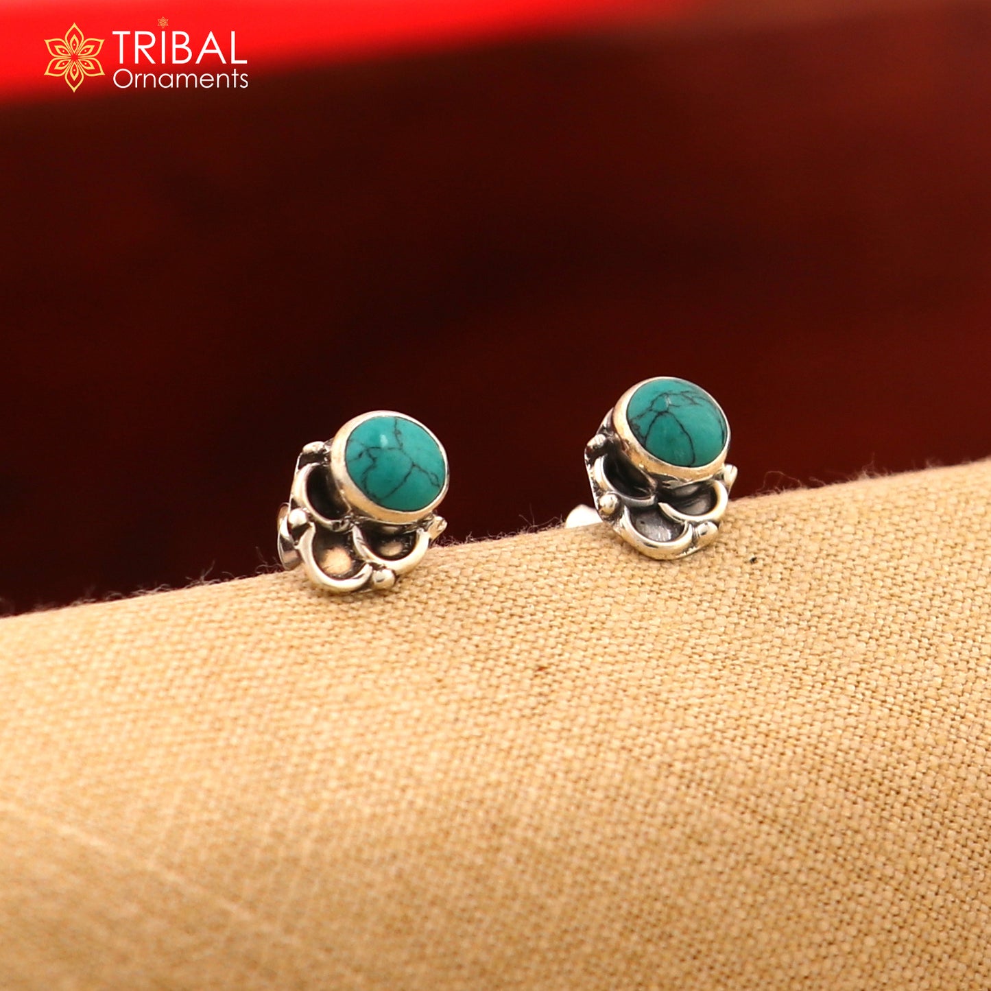 925 sterling silver gorgeous round shape blue turquoise stone stud earring best unisex jewelry s1399