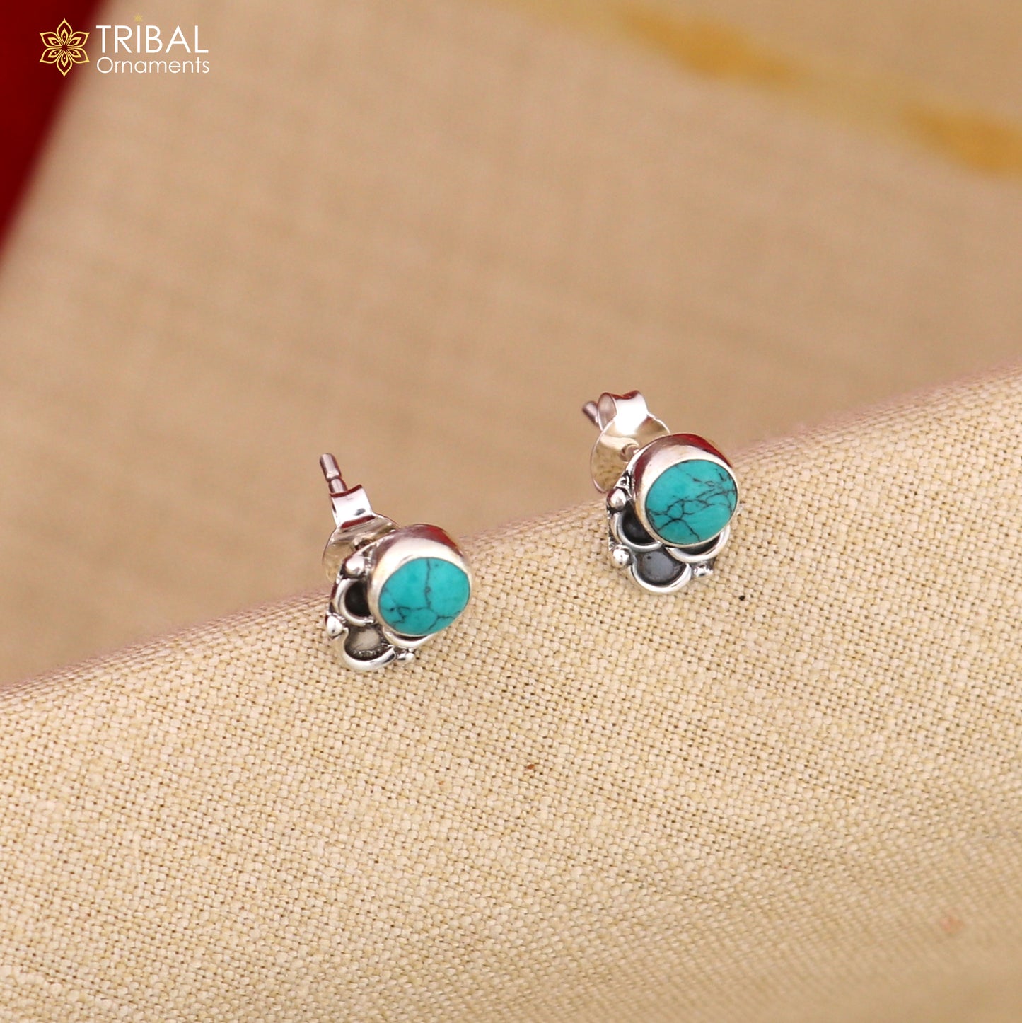 925 sterling silver gorgeous round shape blue turquoise stone stud earring best unisex jewelry s1399