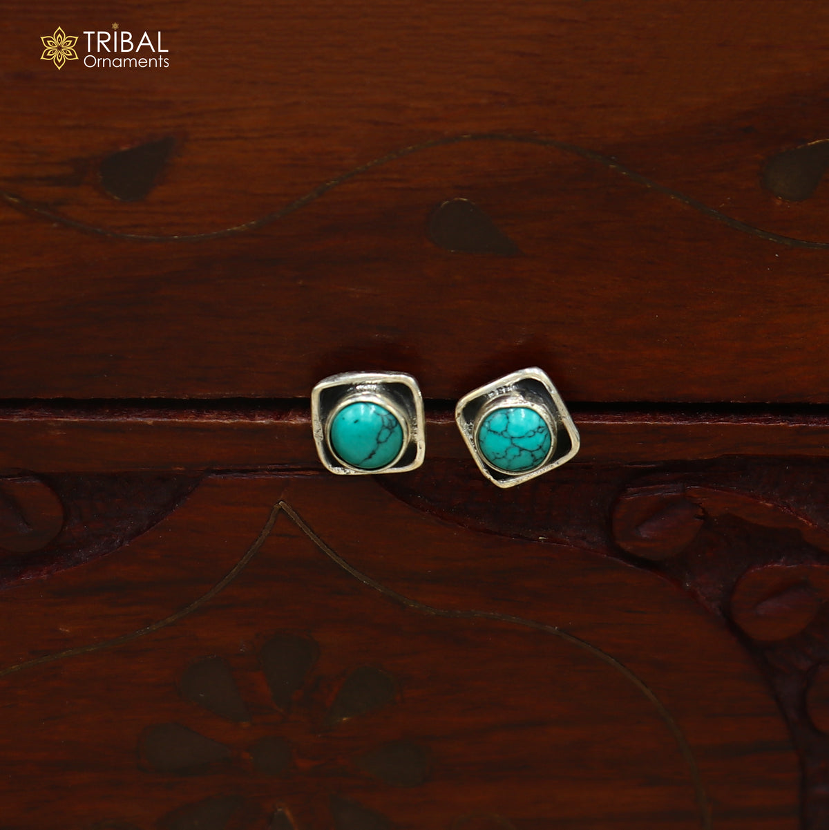 925 sterling silver gorgeous square shape turquoise stone stud earring best unisex jewelry s1407