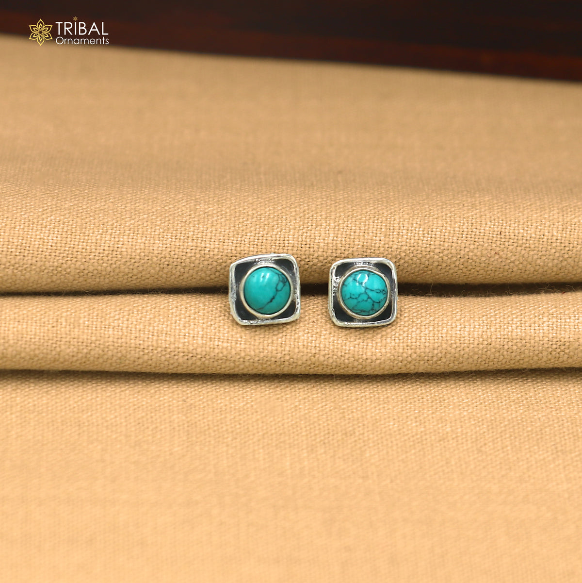 925 sterling silver gorgeous square shape turquoise stone stud earring best unisex jewelry s1407
