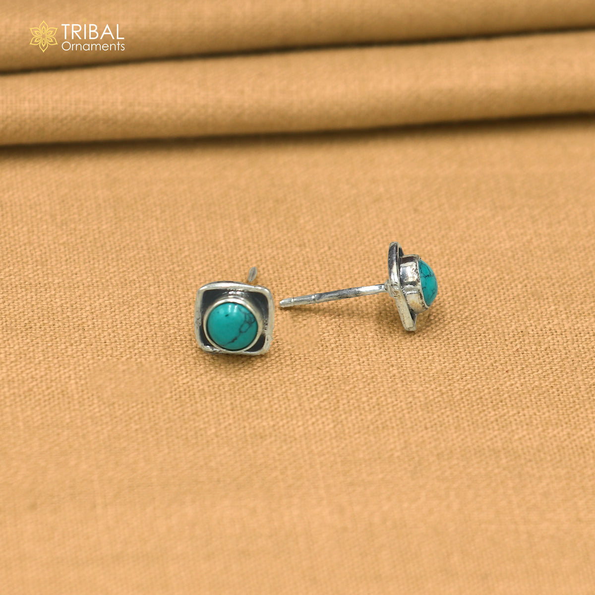 925 sterling silver gorgeous square shape turquoise stone stud earring best unisex jewelry s1407