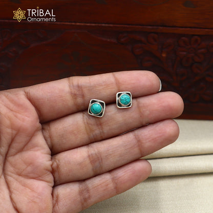 925 sterling silver gorgeous square shape turquoise stone stud earring best unisex jewelry s1407