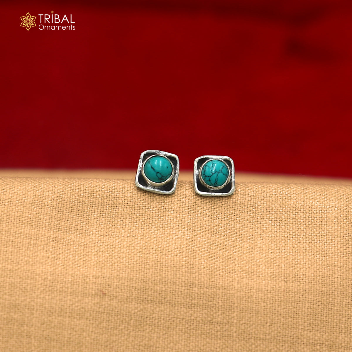 925 sterling silver gorgeous square shape turquoise stone stud earring best unisex jewelry s1407