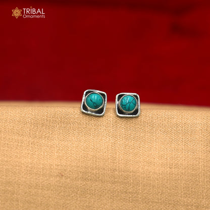 925 sterling silver gorgeous square shape turquoise stone stud earring best unisex jewelry s1407