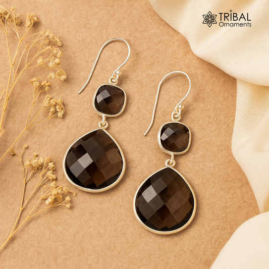 Amazing 925 sterling silver hoops dangle smoky quartz best for girls stylish jewelry s171