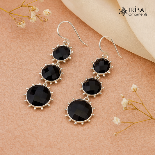 Black onyx 925 silver handmade earrings dangling gorgeous jewelry girls s174