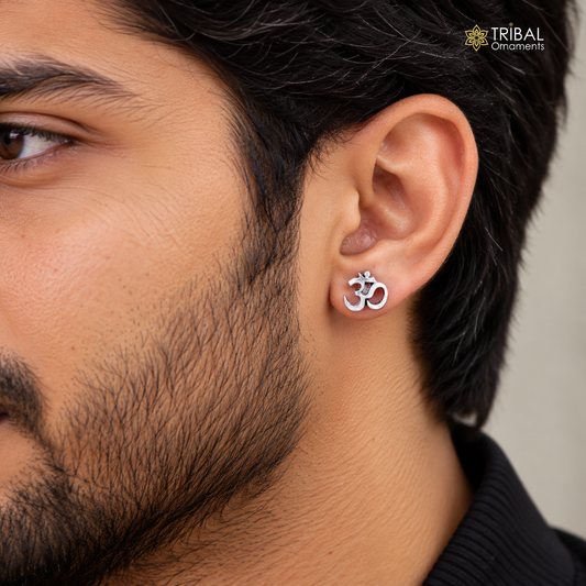 925 Sterling silver OM stud earring unisex jewelry s327