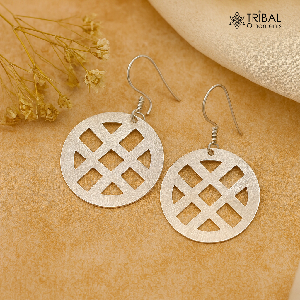 Fabulous round shape 925 sterling silver hoops earrings, amazing hanging stylish fancy wedding tribal jewelry for girls women's  s414