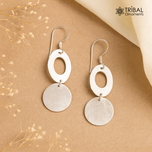 Handmade  925 solid sterling silver scratch link fancy hoops earrings tribal jewelry from Rajasthan india daily use jewelry s418