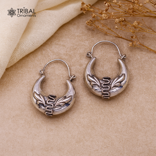 Handmade 925 sterling silver amazing stylish hoops bali earrings tribal ethnic kundal unisex jewelry from Rajasthan India s584