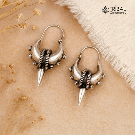 925 sterling silver handmade vintage ethnic style hoops earrings kundal,ethnic pretty bali tribal belly dance jewelry from india s590