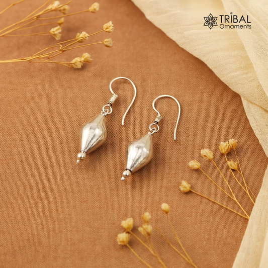 925 sterling silver handmade single olive shape ball hoops earring, stunning drop dangling earring amazing bridesmaid earring s915