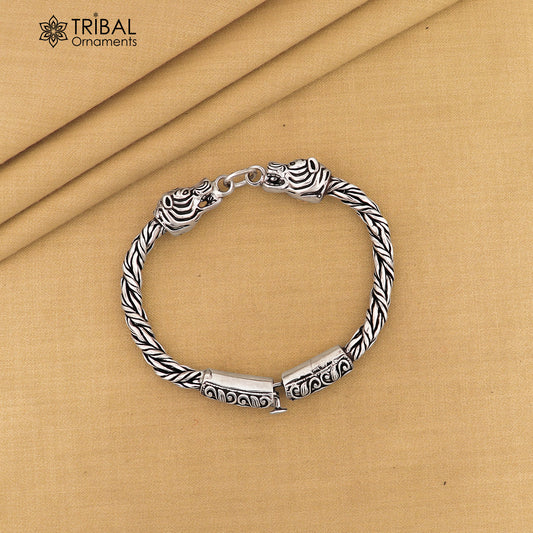 925 sterling silver Unique chain solid bracelet with lion face design antique stylish gifting jewelry sbr702