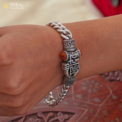 925 sterling silver heavy Mahadev bracelet for men with bold chain design, crafted by TRIBAL ORNAMENTS.