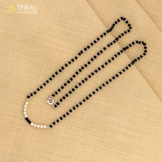 925 sterling silver black beads chain necklace, gorgeous small silver balls design pendant, traditional style chain beaded necklace set322
