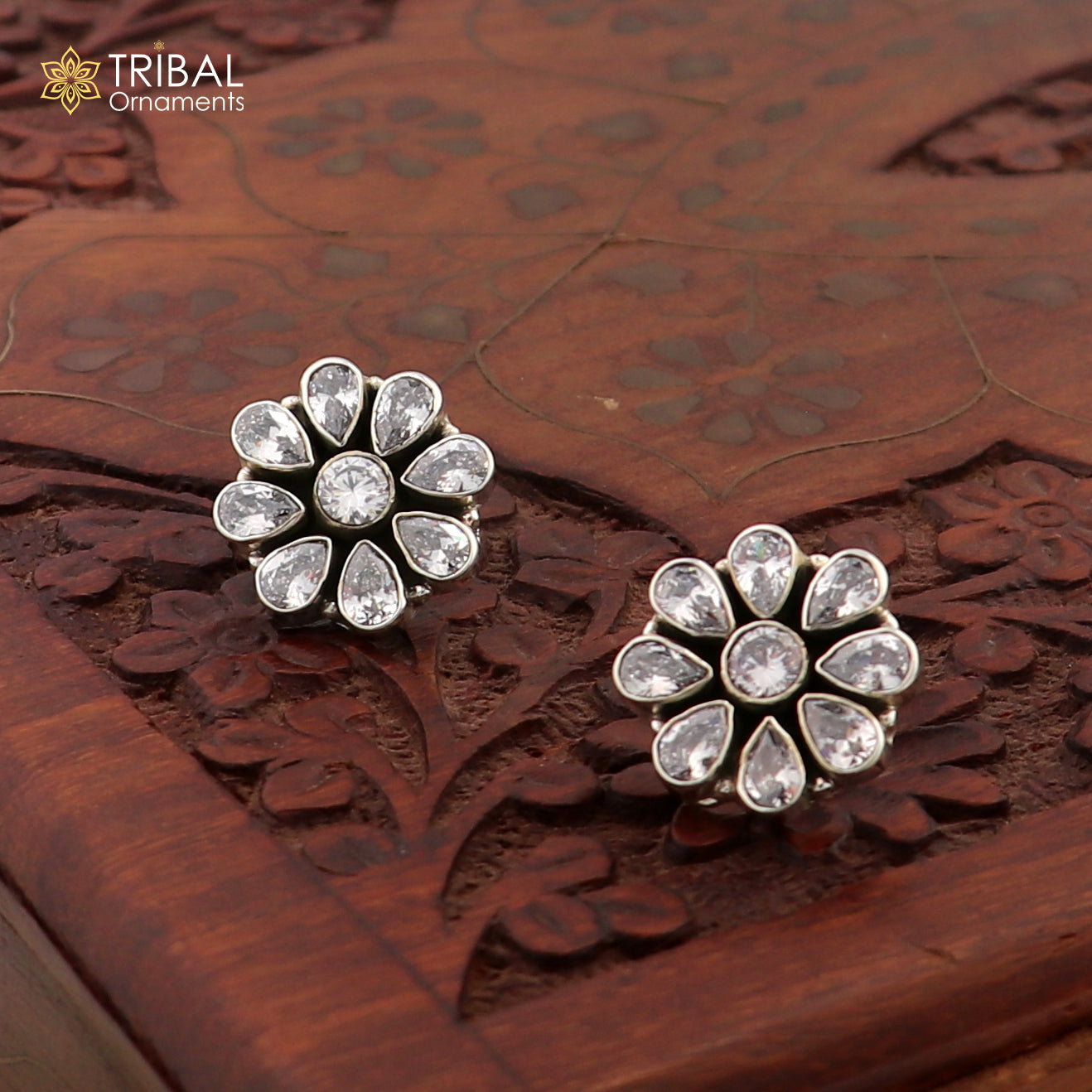 925 sterling silver cz cut stone floral charm necklace set stylish jewelry set741
