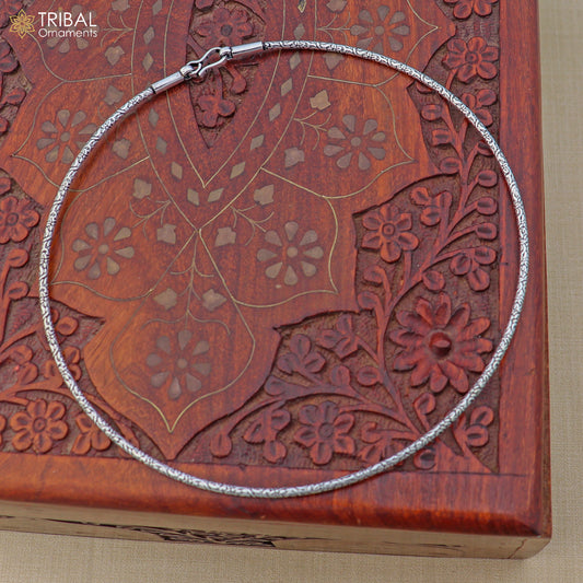 2mm round chitai design 925 sterling silver neck band or ring for all types of pendant, best ethnic choker jewelry set800 - TRIBAL ORNAMENTS
