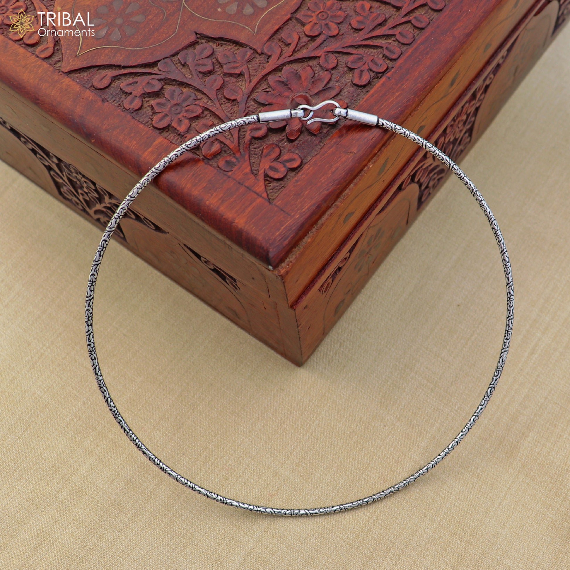 2mm round chitai design 925 sterling silver neck band or ring for all types of pendant, best ethnic choker jewelry set800 - TRIBAL ORNAMENTS